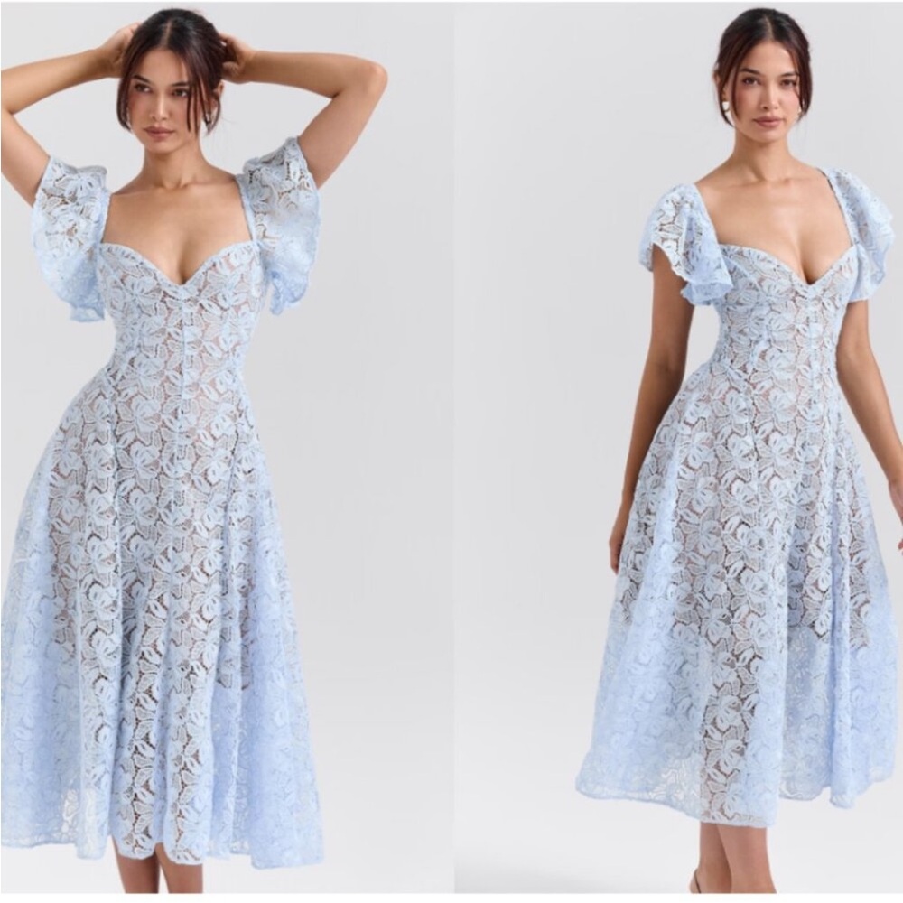HOUSE OF CB 'Austen' Bluebell Floral Lace Midi Dress